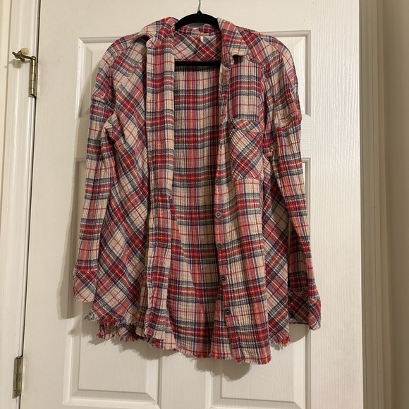 Free People Tops - Free People Red and Cream Plaid Button Down Shirt